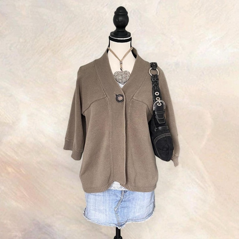 Karen Scott Khaki Baby Doll Cardigan